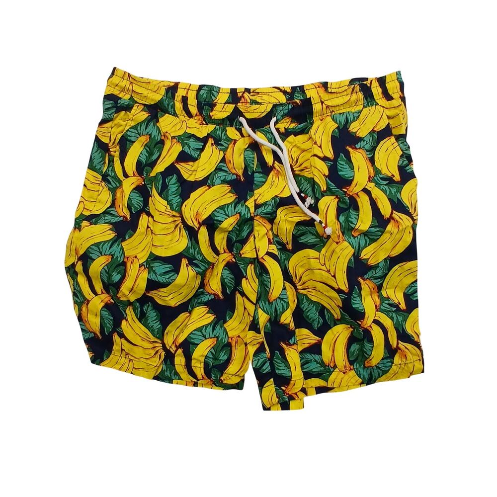Jogal Mens XL Banana Print Shorts Yellow Blue Tropical Hawaiian Casual